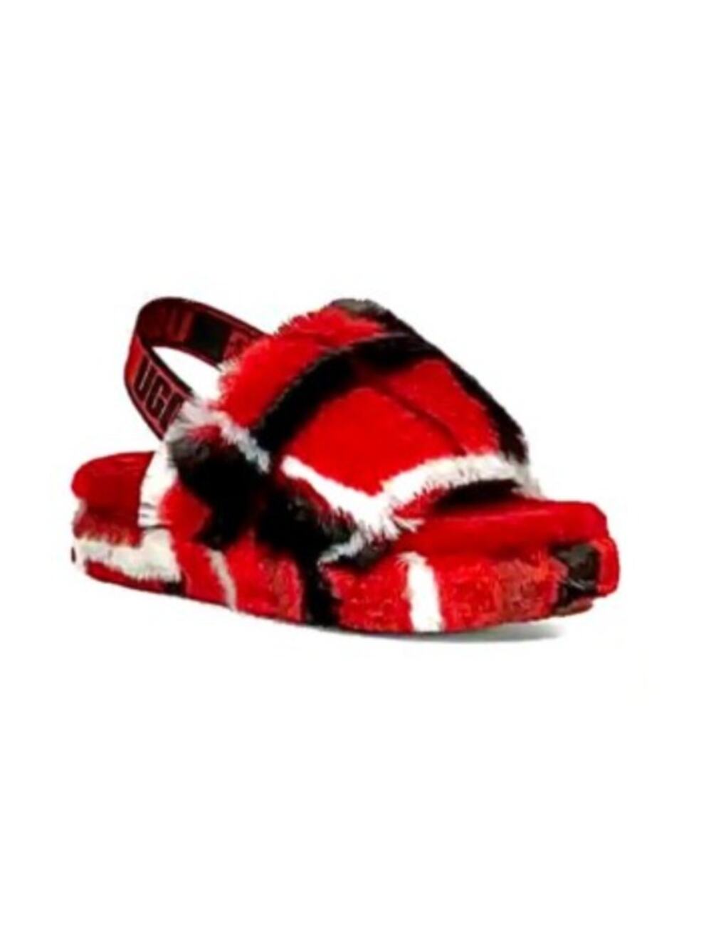 UGG Women's Fluff Yeah Slide in Plaid Punk Red Size 7